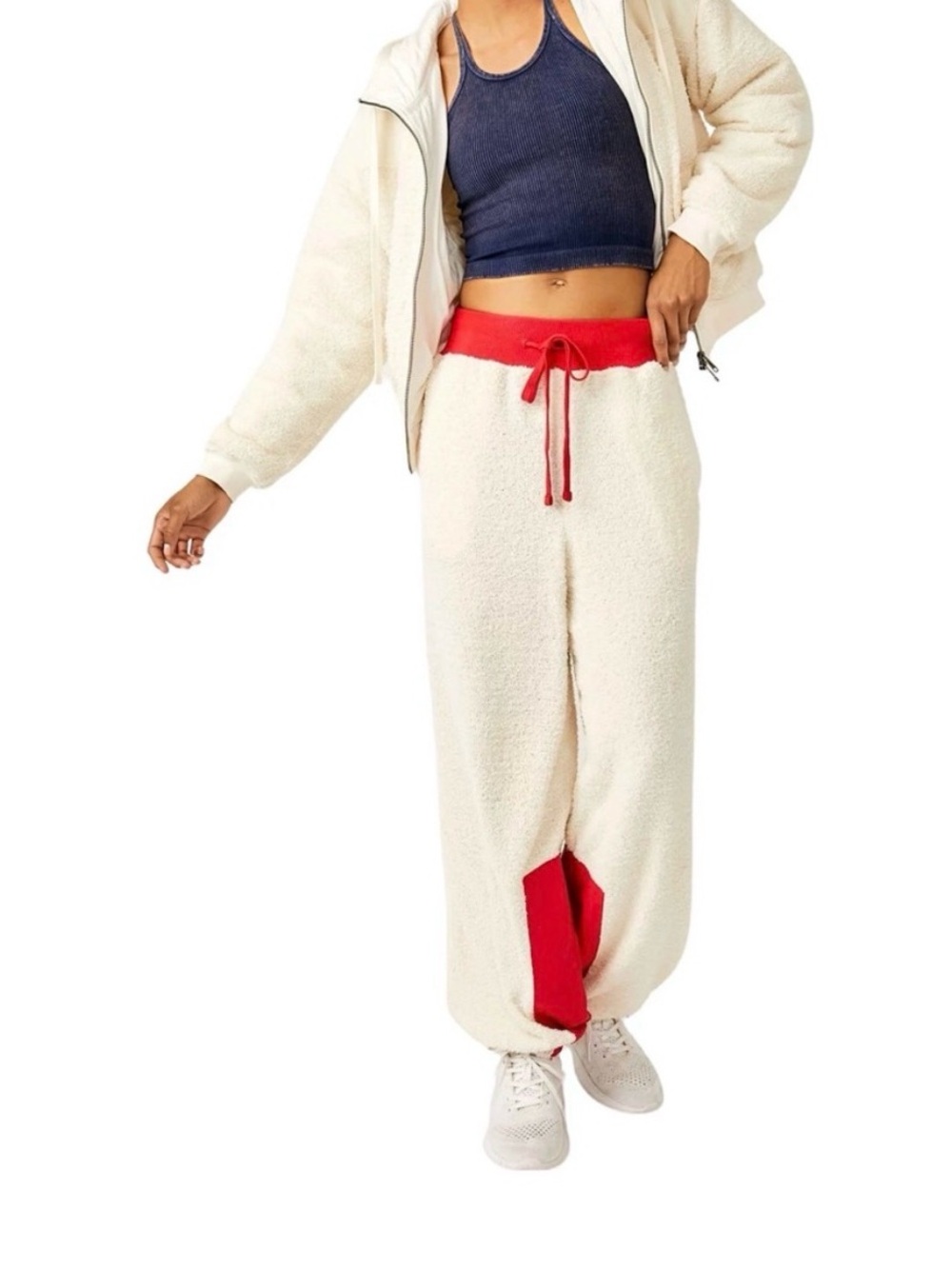 FP Movement Free People Cuddle Up Fleece Pants Ivory Red Size Medium